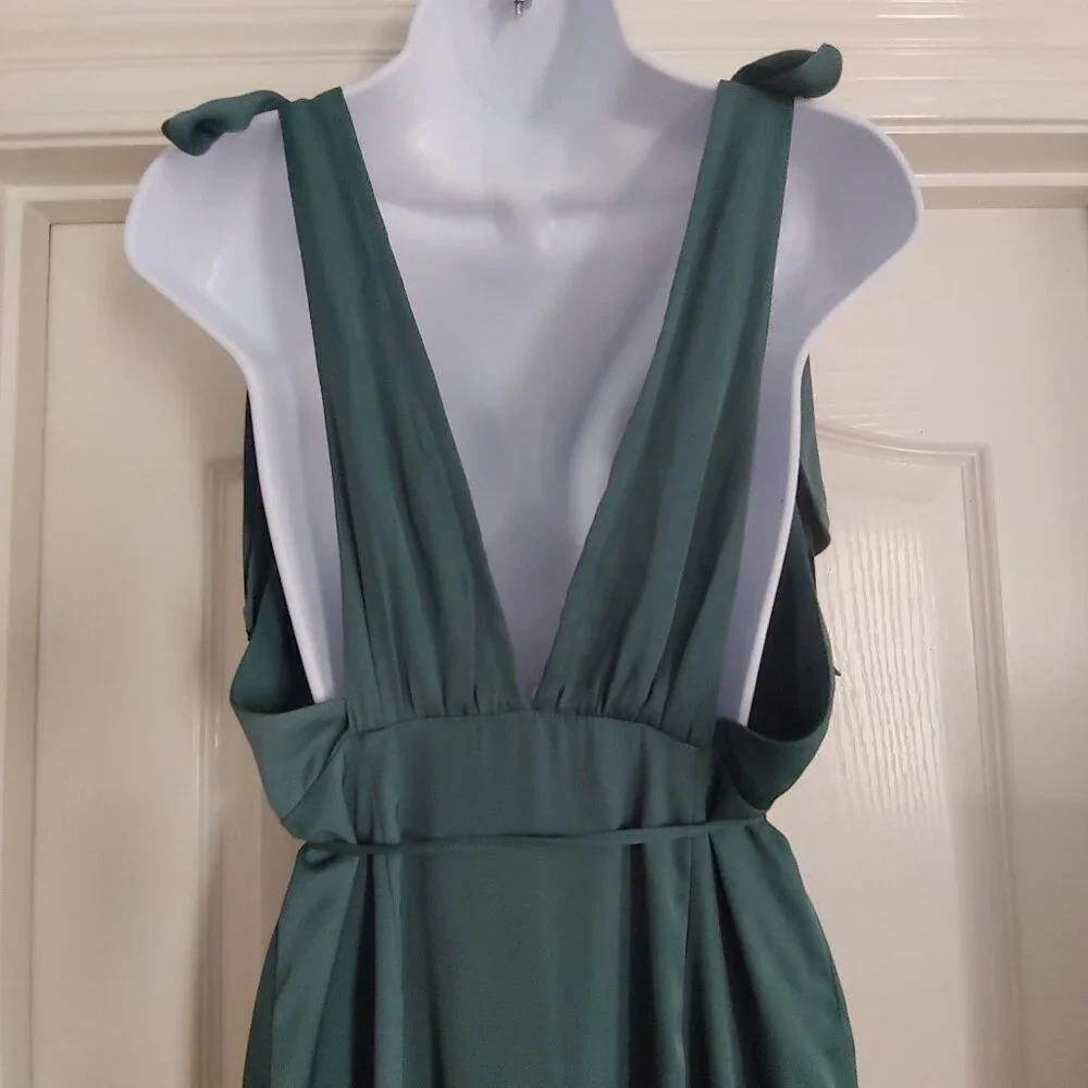 Abercrombie & Fitch Grecian Wrap Forrest Green Flowy Silky Maxi Dress Mt